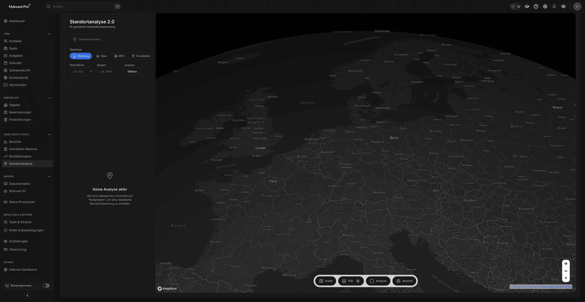 MyInvest Pro Standortanalyse 2.0 Dashboard mit KI-gestuetzter Immobilienbewertung
