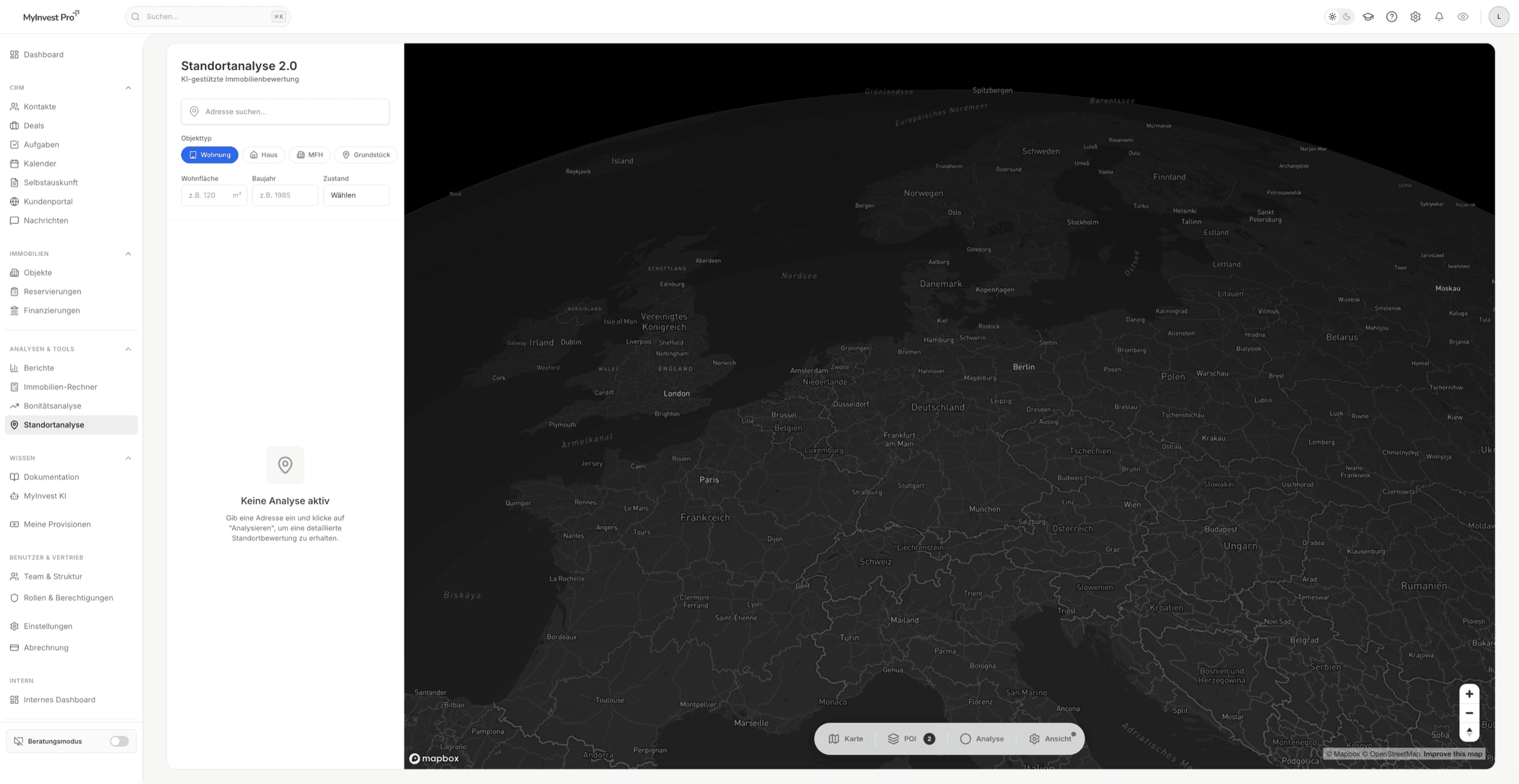 MyInvest Pro Standortanalyse 2.0 Dashboard mit KI-gestuetzter Immobilienbewertung